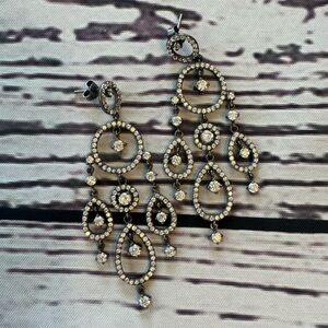 NEW Sterling Silver 925 Elegant Silver Chandelier Earrings - Clear CZ and Black